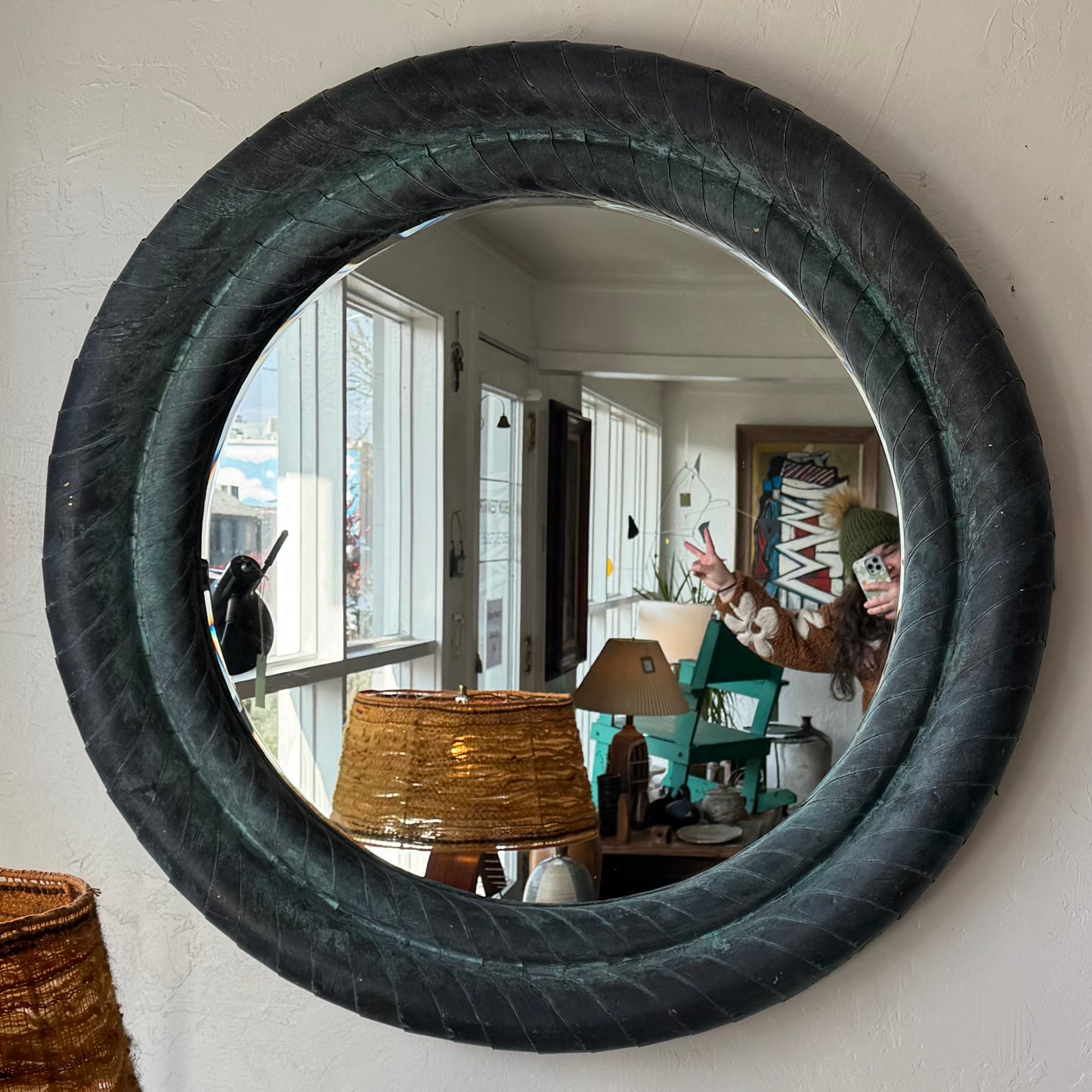 Artist Made Patinated Brass Mirror