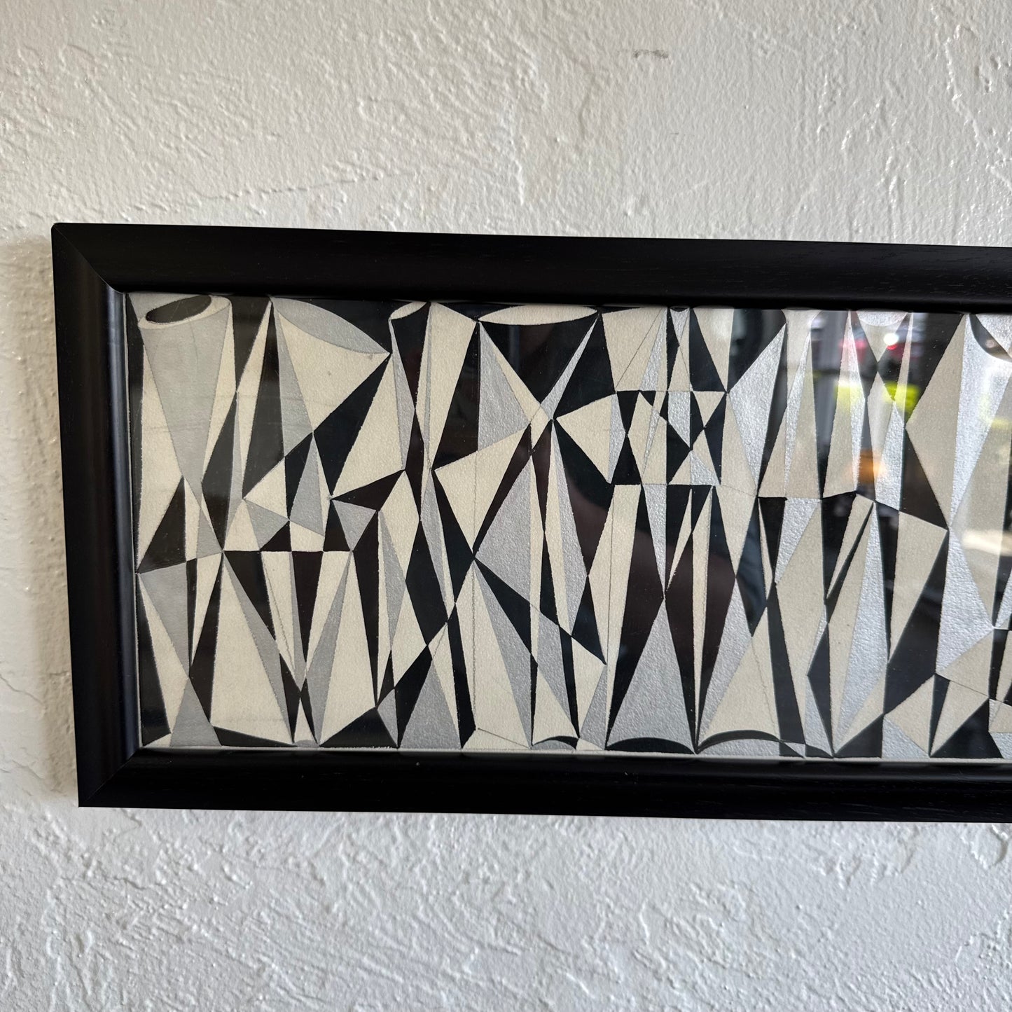 Geometric Abstract Ink + Silver Leaf Painting, 1950’s