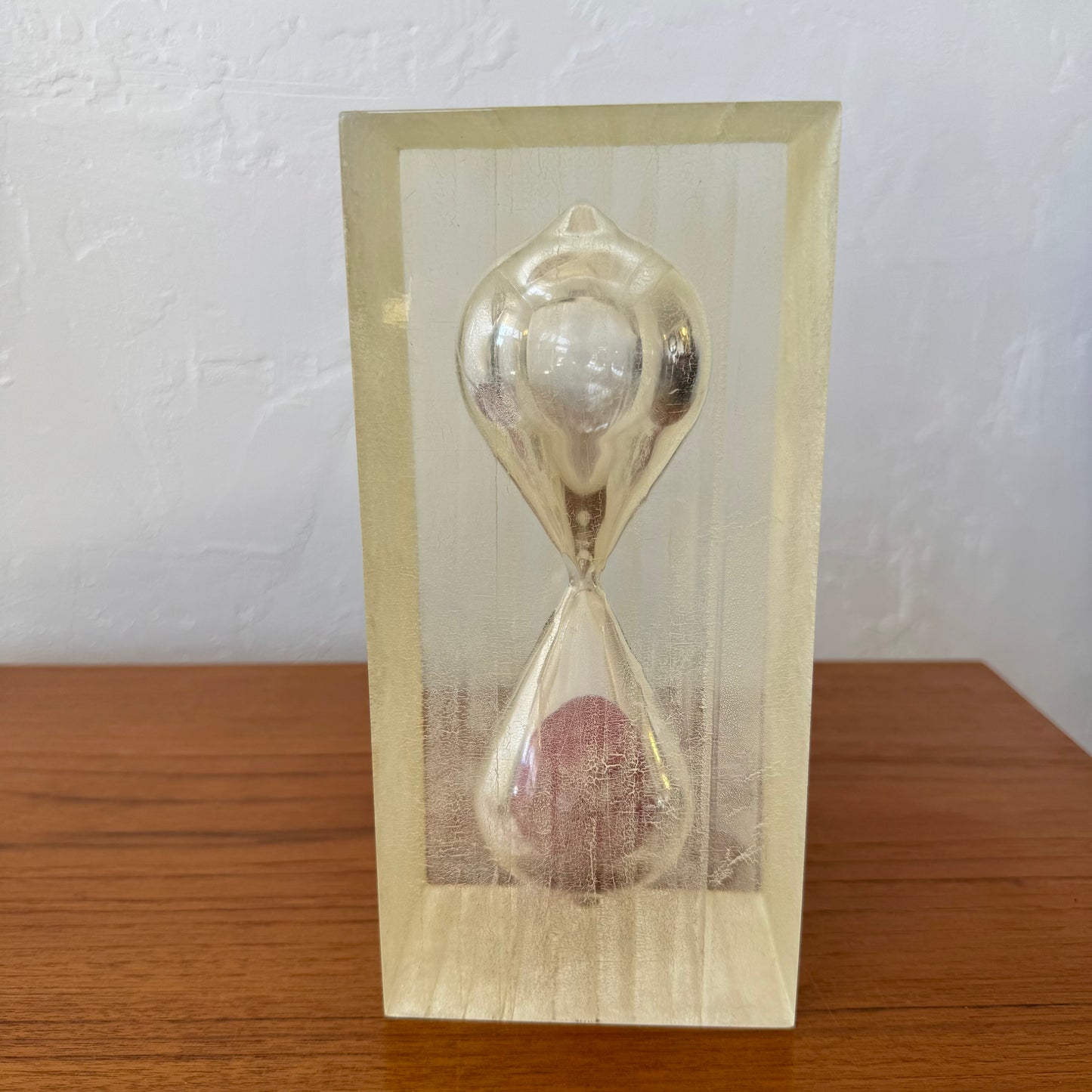 Crazed Lucite Hourglass Cube Sculpture, 1970’s