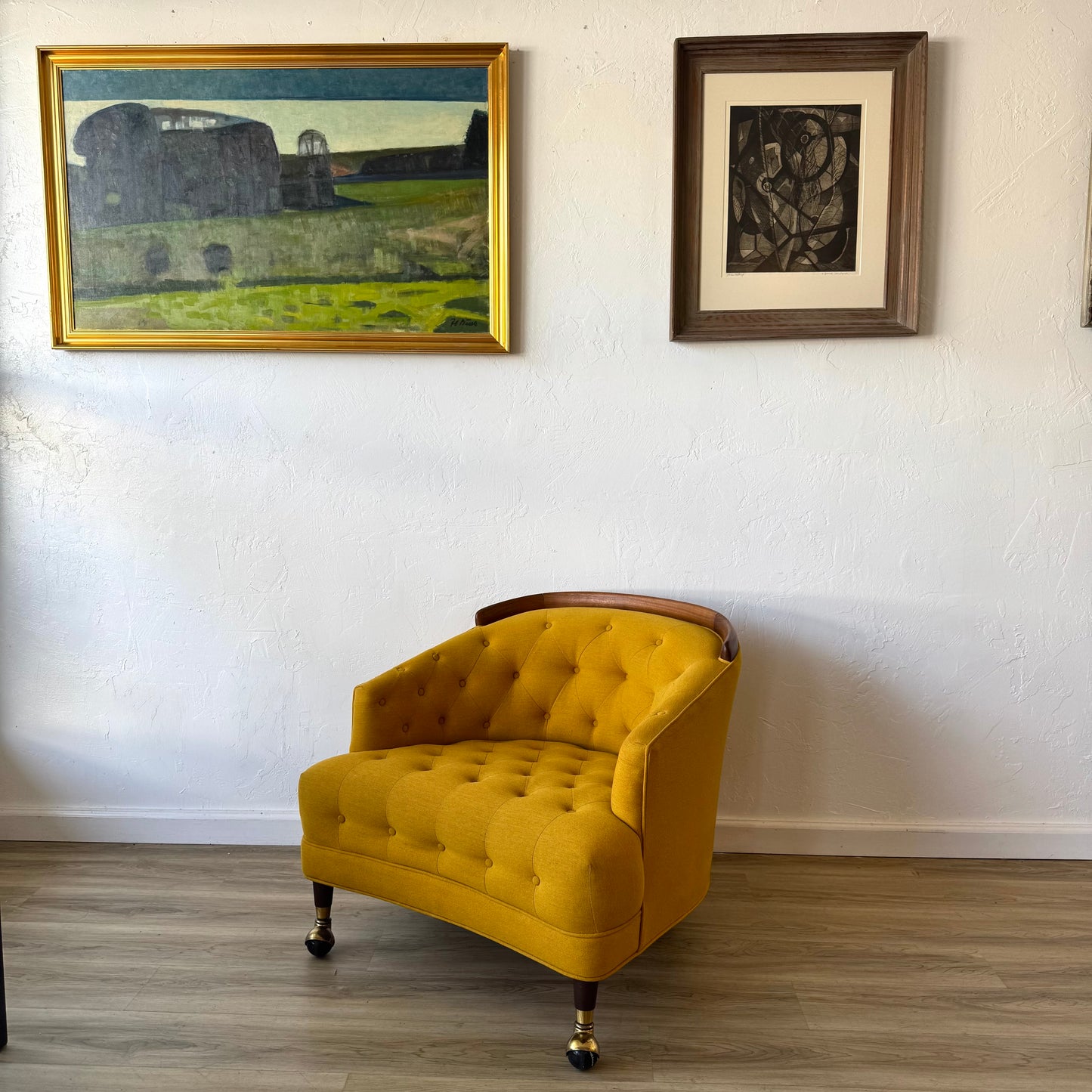 Selig Tufted Yellow Walnut Lounge chair
