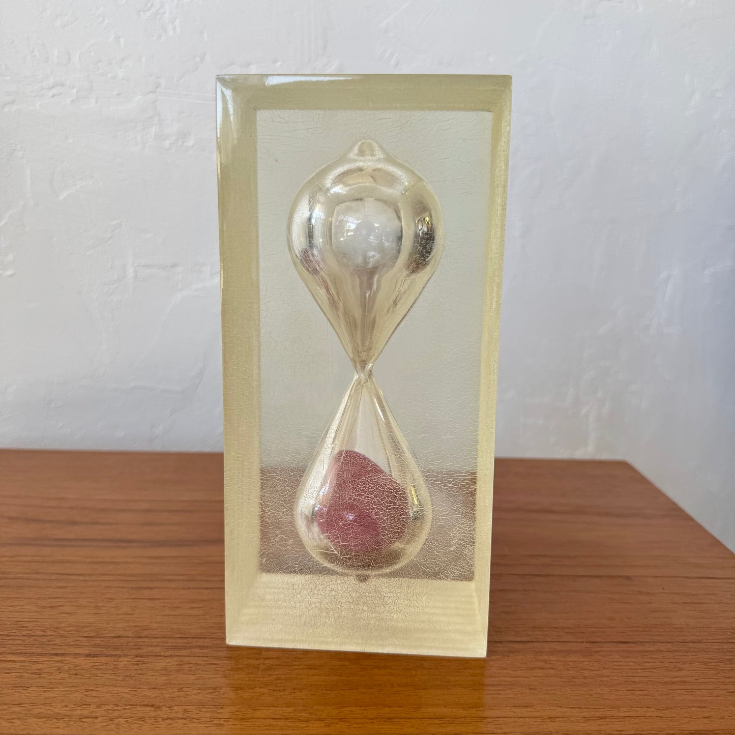 Crazed Lucite Hourglass Cube Sculpture, 1970’s