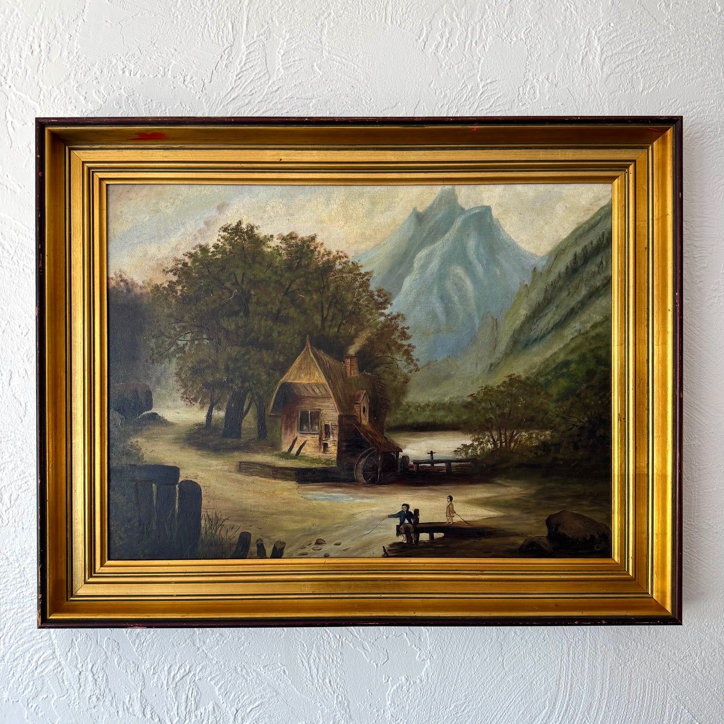 Folk Art Oil Landscape Painting, 1900