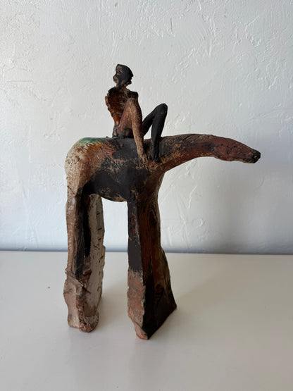Mike Moran Ceramic Horse Rider Sculpture