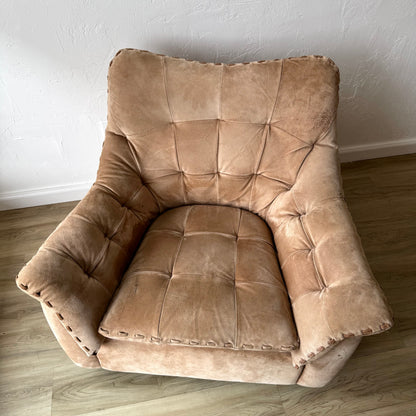 Brazilian Patchwork Suede Leather Lounge Chair, 1970’s