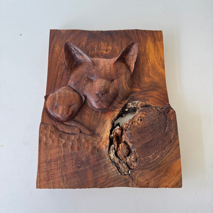Hand Carved Cat + Kitten Wall Sculpture