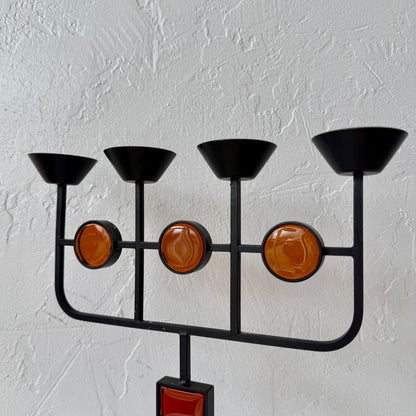 Gunnar Ander for Ystad Metall Iron + Amber Glass Candelabra