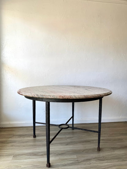 Handwrought Iron + Pink Marble Dining Table