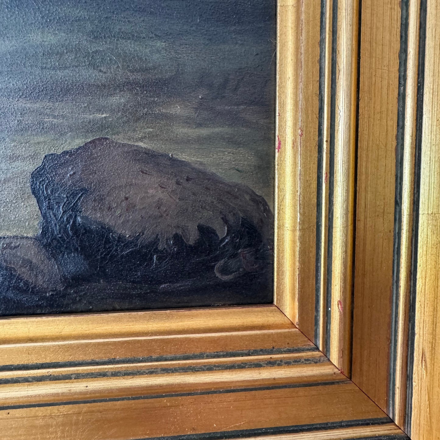 Folk Art Oil Landscape Painting, 1900