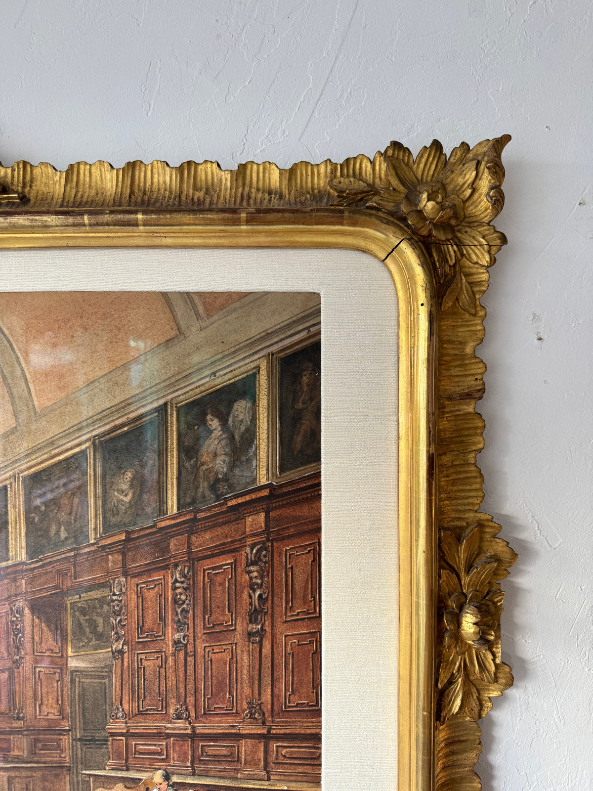 19th Century Italian Sacristy Interior Watercolor Painting