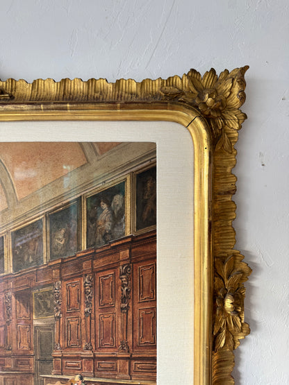 19th Century Italian Sacristy Interior Watercolor Painting