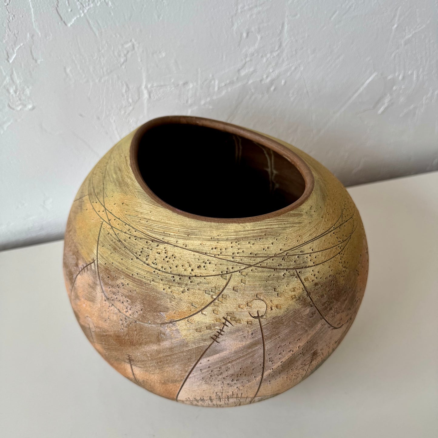 Japanese Sgraffito Ceramic Vase
