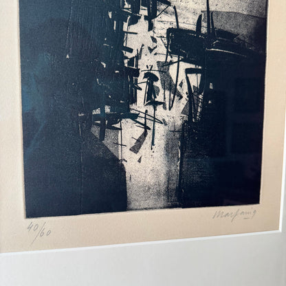 André Marfaing Dark Abstract Lithograph Print