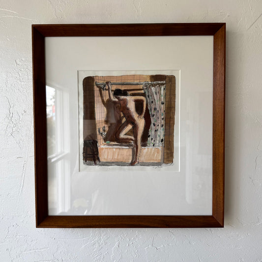 John Opie Nude Bather Ink + Watercolor Painting