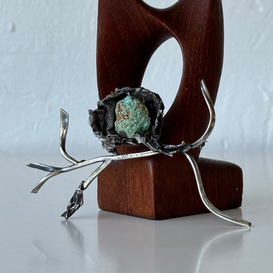 Max Nixon Robins Nest Brooch Silver + Turquoise