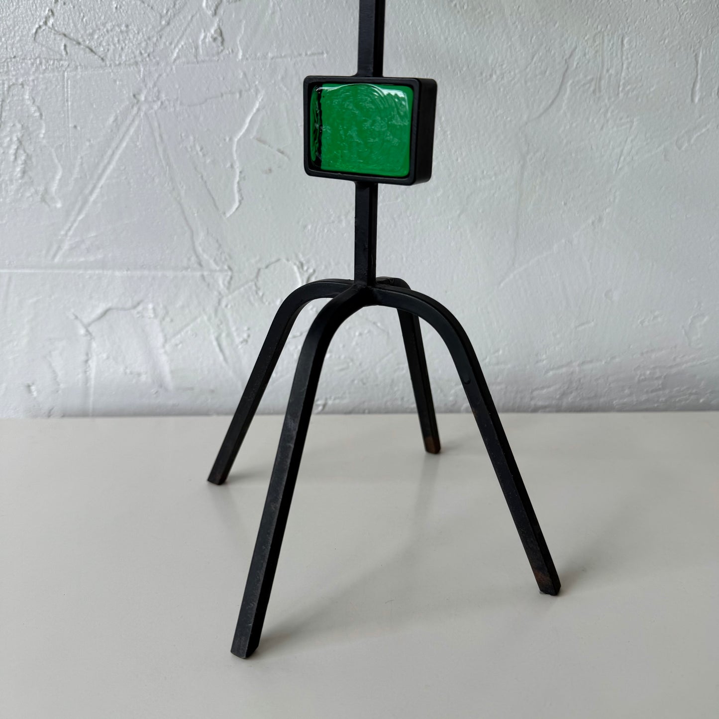 Gunnar Ander for Ystad Metall Iron + Green Glass Candelabra