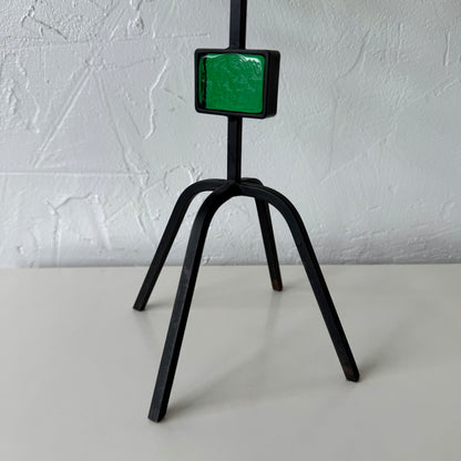 Gunnar Ander for Ystad Metall Iron + Green Glass Candelabra
