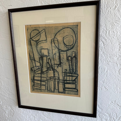 Abstract Cityscape Block Print