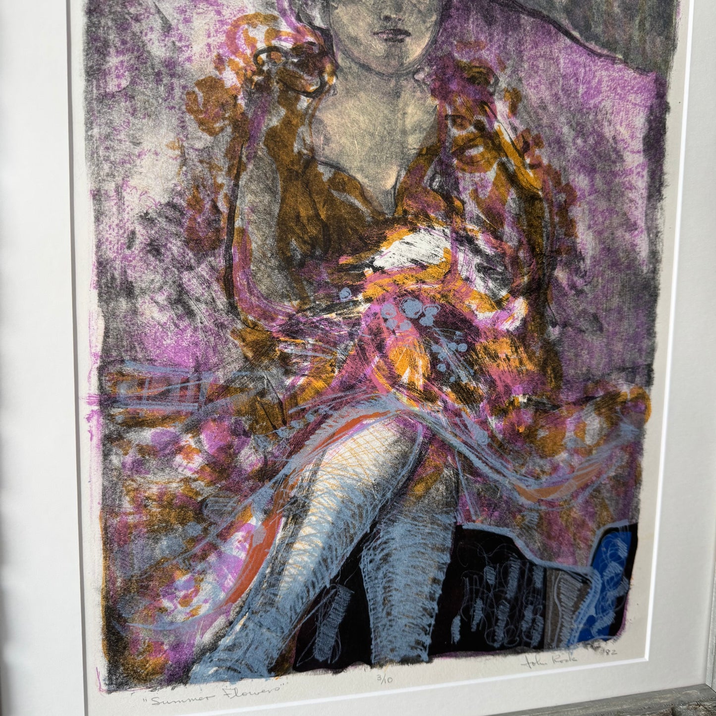 John Rock Woman with Flowers Block Print