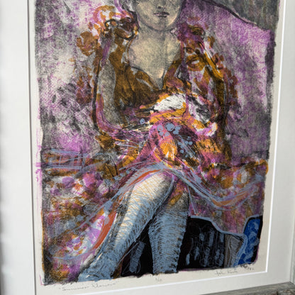 John Rock Woman with Flowers Block Print