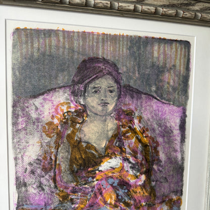 John Rock Woman with Flowers Block Print