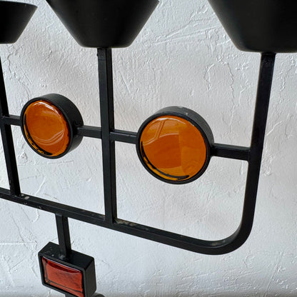 Gunnar Ander for Ystad Metall Iron + Amber Glass Candelabra