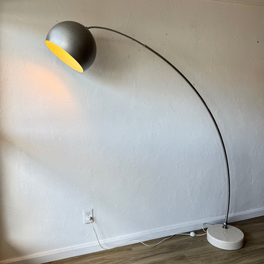 Goffredo Reggiani Brushed Aluminum + Travertine Italian Arc Floor Lamp