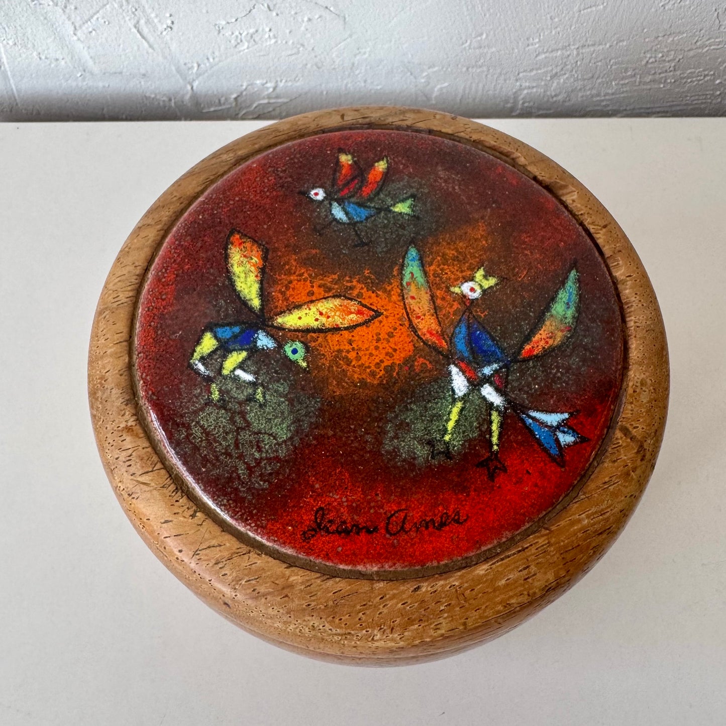 Jean Goodwin Ames Studio Craft Koa + Enamel Lidded Art Box