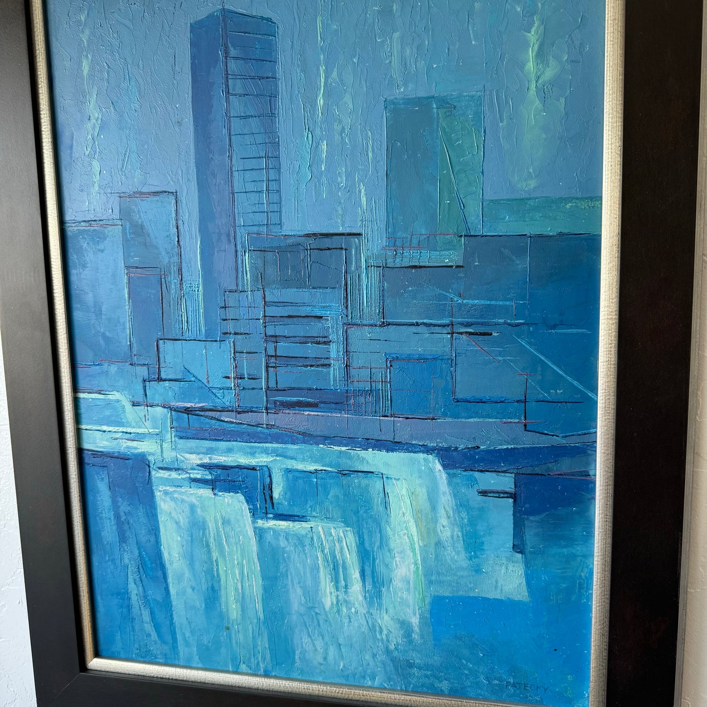 Albert Patecky Abstract Oil “Keller Fountain” Cityscape