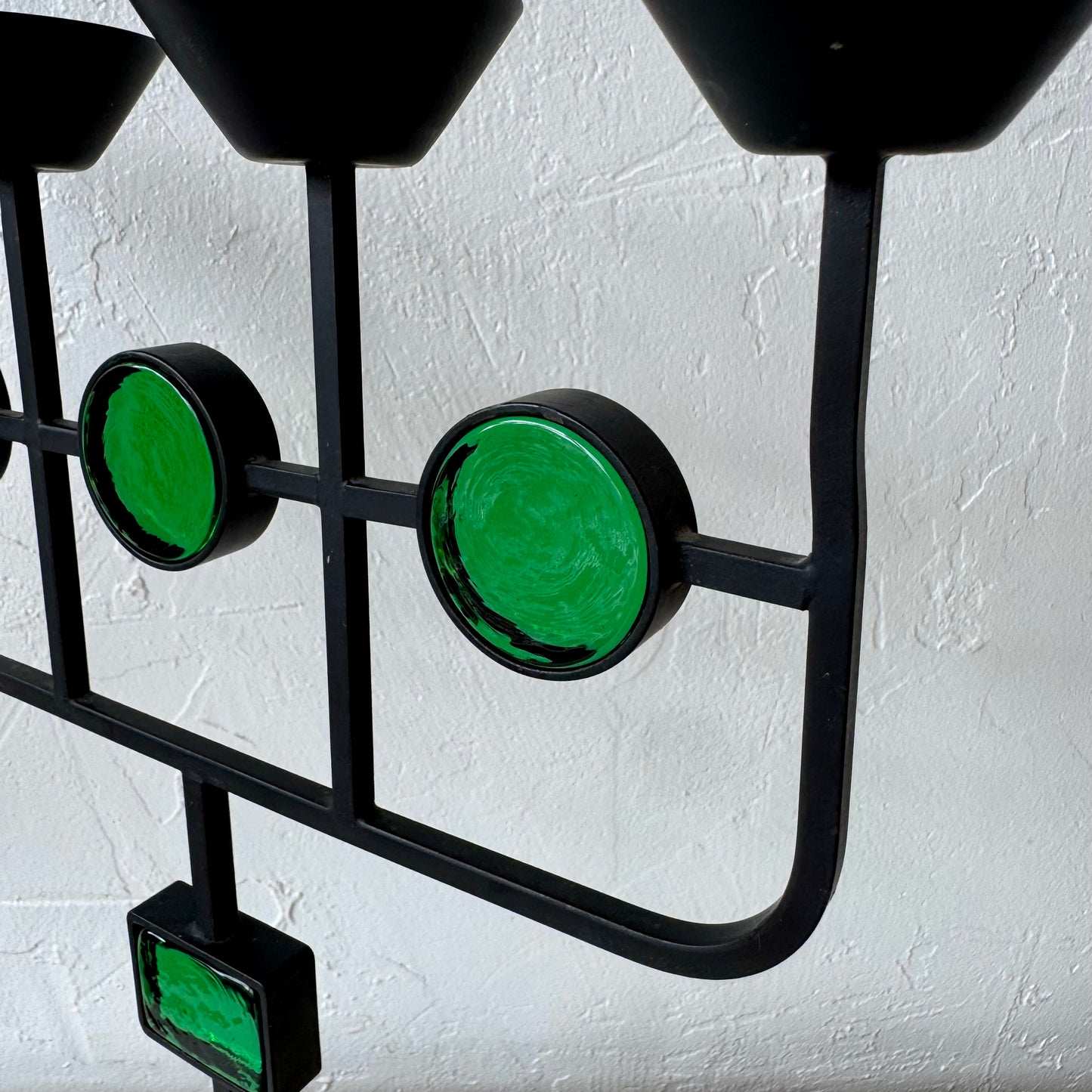 Gunnar Ander for Ystad Metall Iron + Green Glass Candelabra