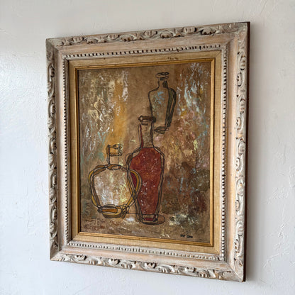 Paul Gunn Figurative Bottle Scene Oil on Board