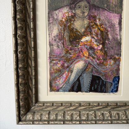 John Rock Woman with Flowers Block Print