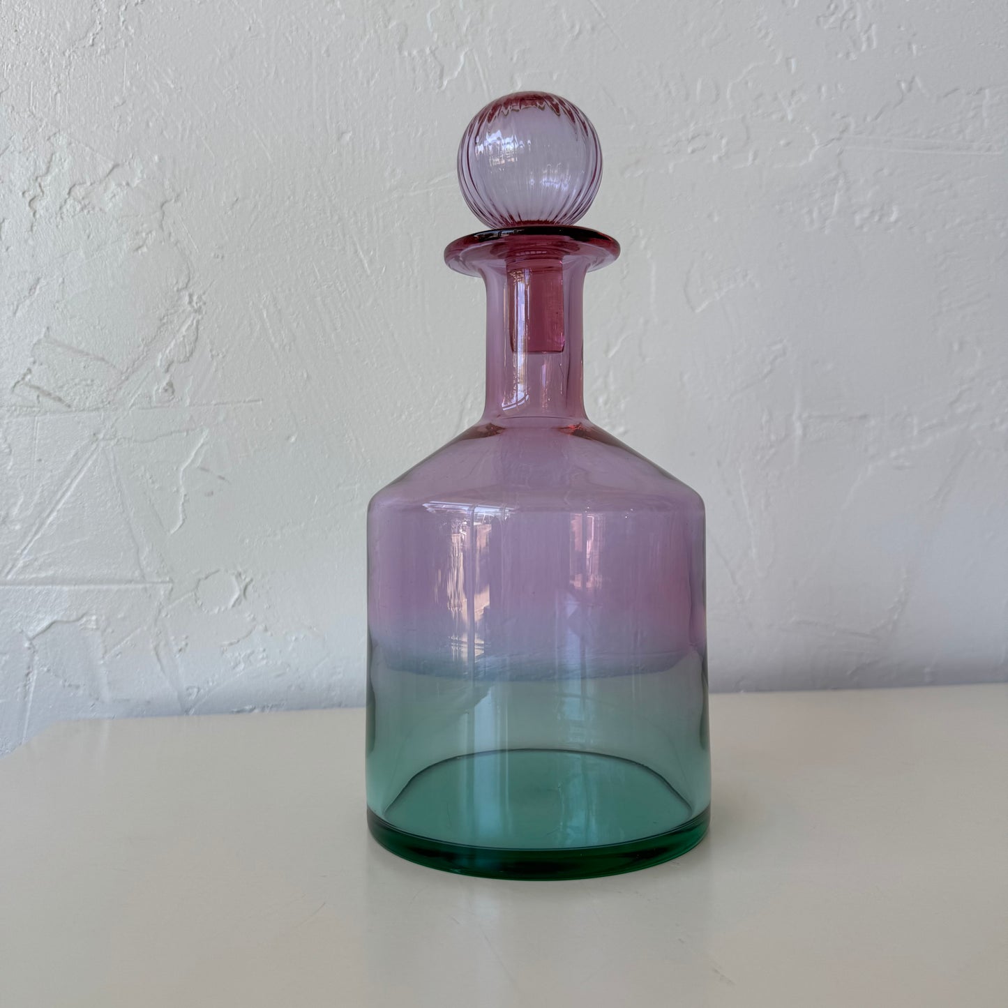 Carlo Moretti Italian Pink Green Glass Decanter Vase