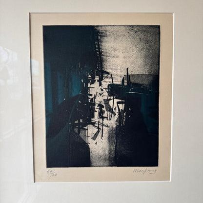 André Marfaing Dark Abstract Lithograph Print