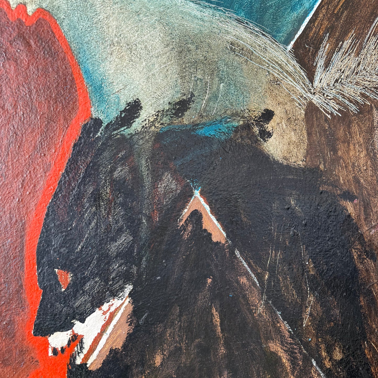 Expressionist Abstract Acrylic Painting in the style of Rick Bartow, 1970’s