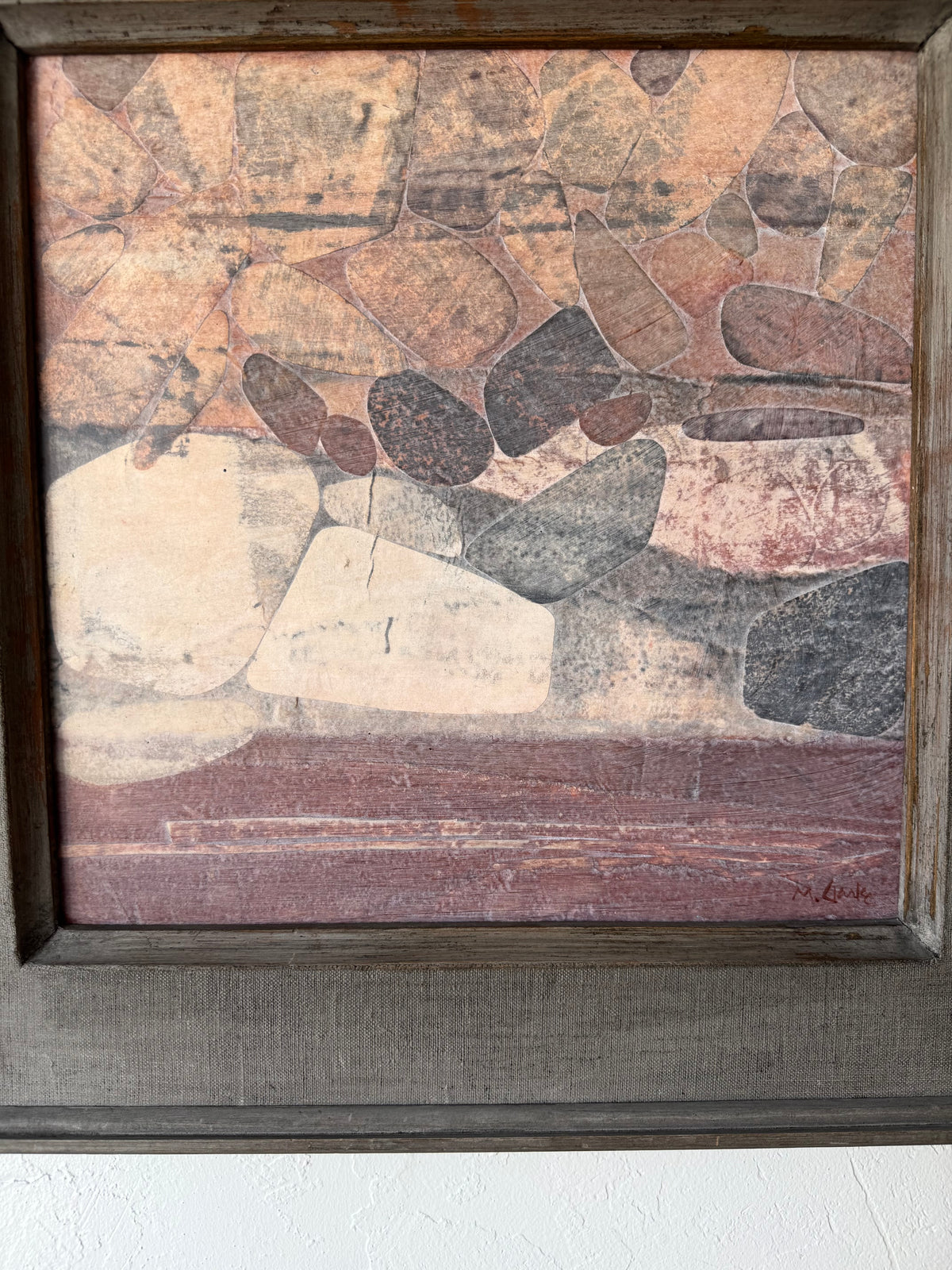 Mark Clarke Acrylic + Paper Collage “River Rocks” Painting