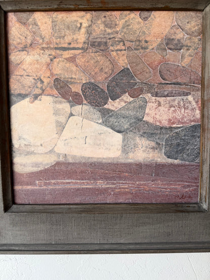 Mark Clarke Acrylic + Paper Collage “River Rocks” Painting