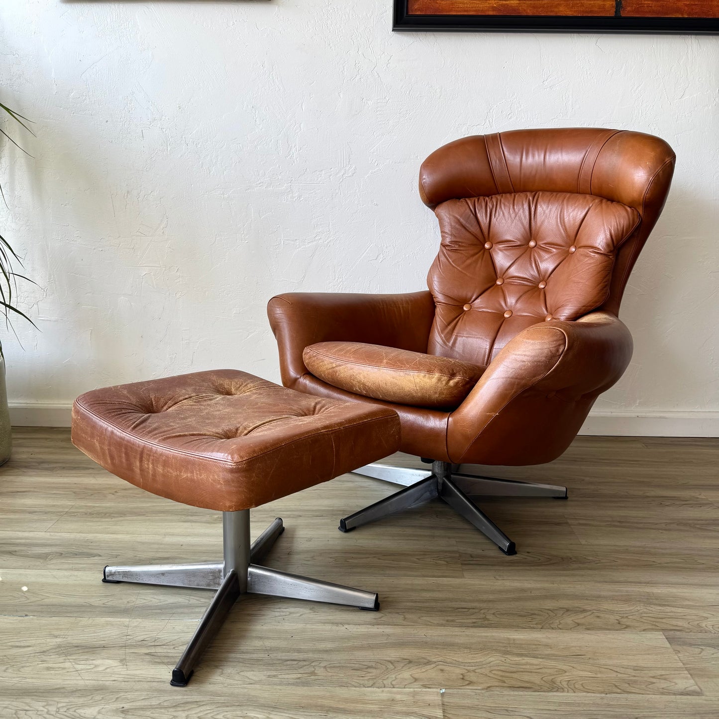 Swedish Modern Leather Lounge Chair by Slatte Mobler