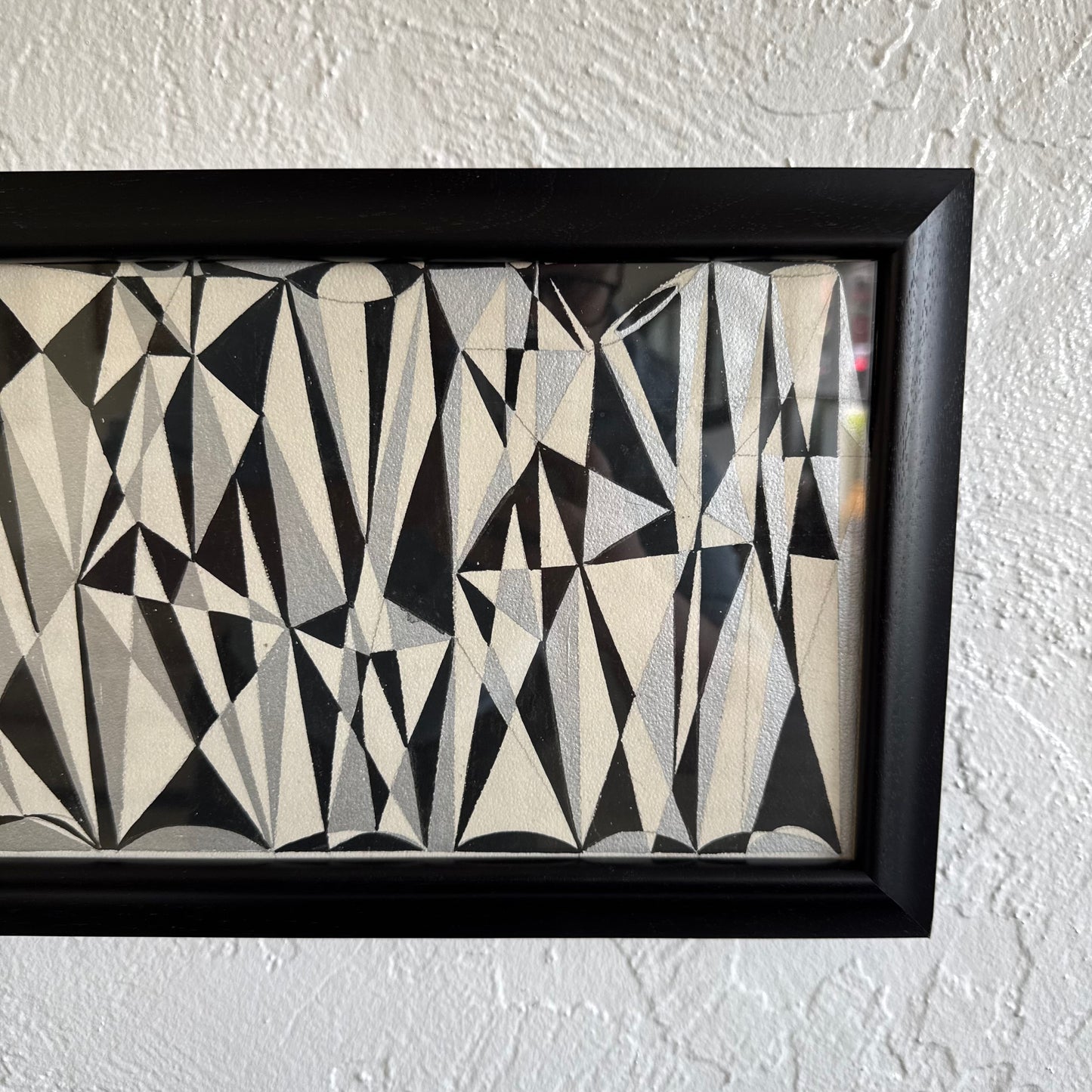 Geometric Abstract Ink + Silver Leaf Painting, 1950’s