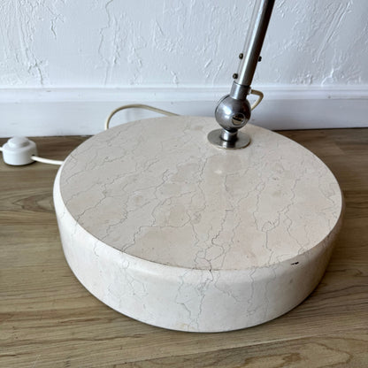 Goffredo Reggiani Brushed Aluminum + Travertine Italian Arc Floor Lamp