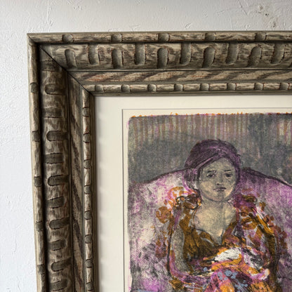 John Rock Woman with Flowers Block Print