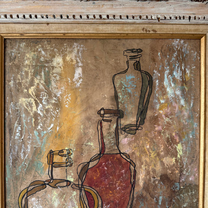 Paul Gunn Figurative Bottle Scene Oil on Board