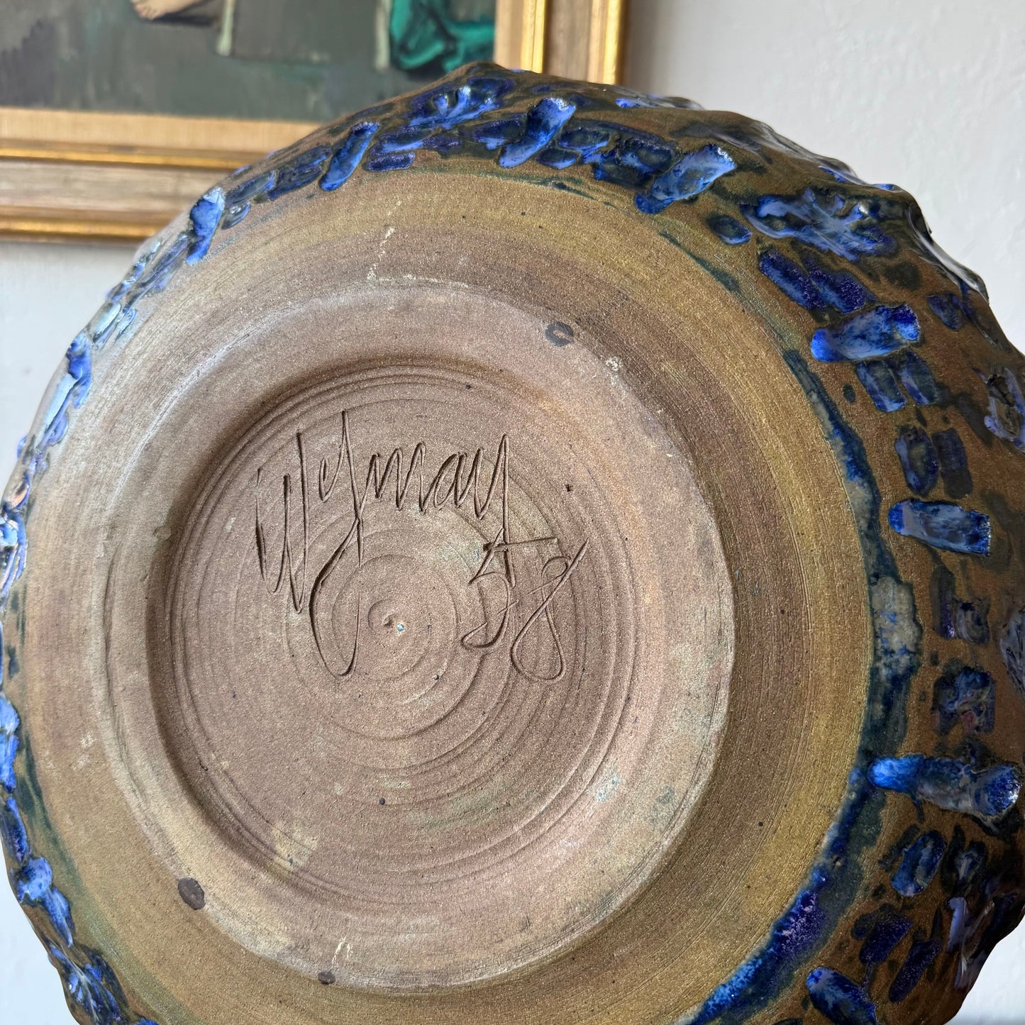 HUGE William Wymann Textured Studio Pottery Glazed Bowl, 1958
