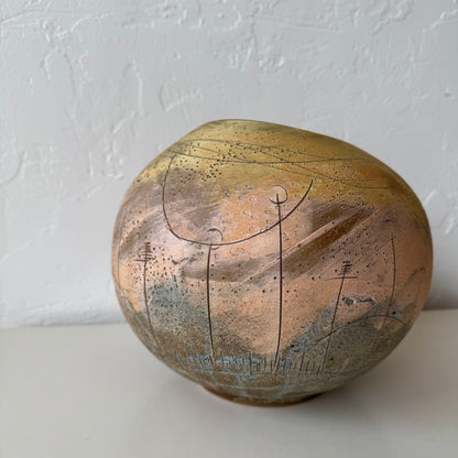 Japanese Sgraffito Ceramic Vase