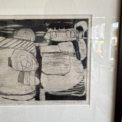 Abstract Landscape Etching Print, 1963