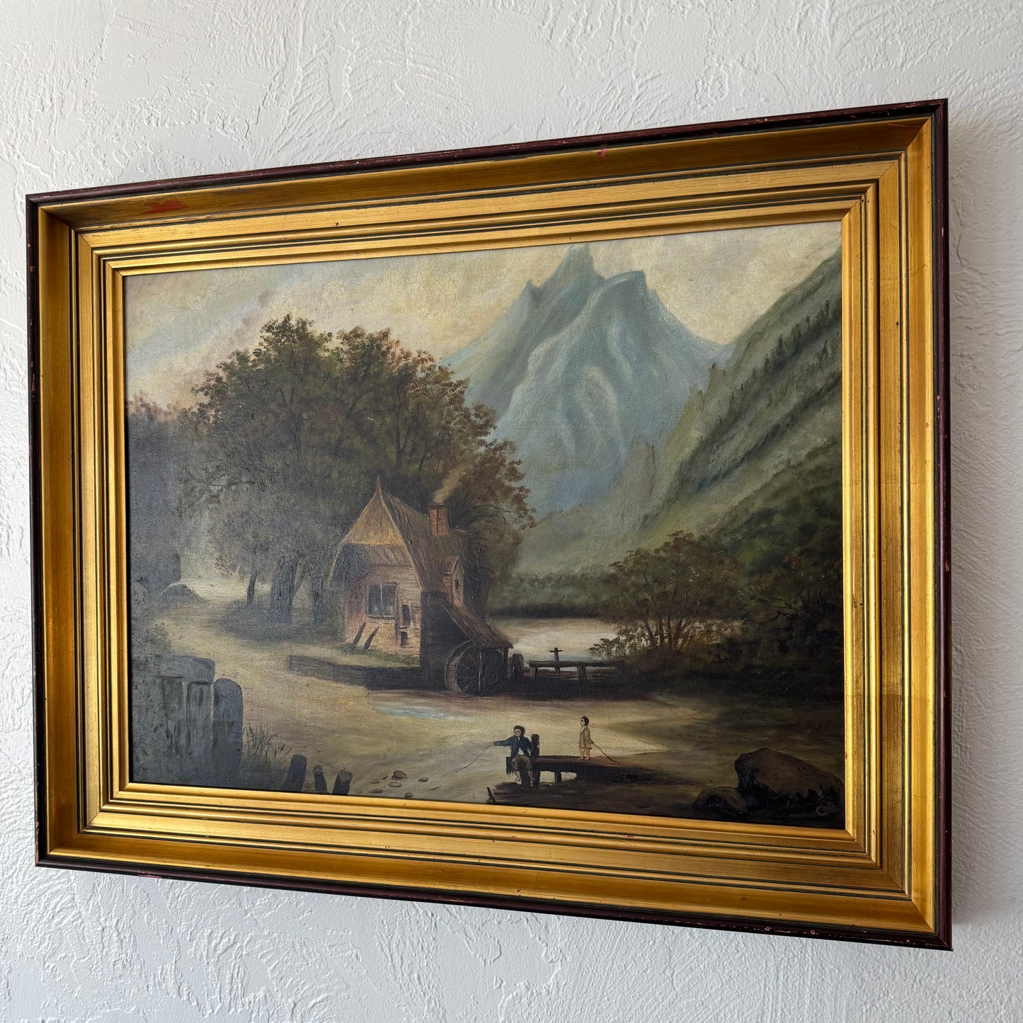 Folk Art Oil Landscape Painting, 1900
