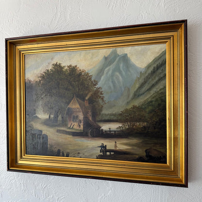 Folk Art Oil Landscape Painting, 1900
