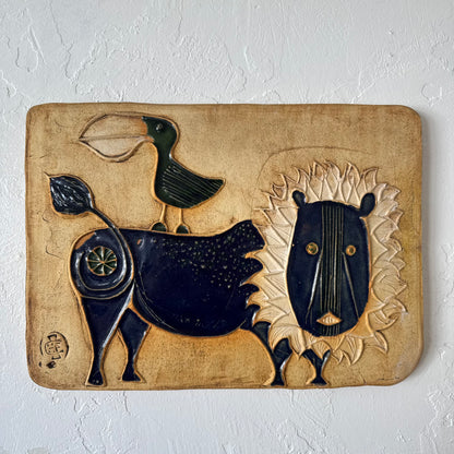 Hal Fromhold Bertil Valien Bird on Lion Studio Pottery Ceramic Plaque