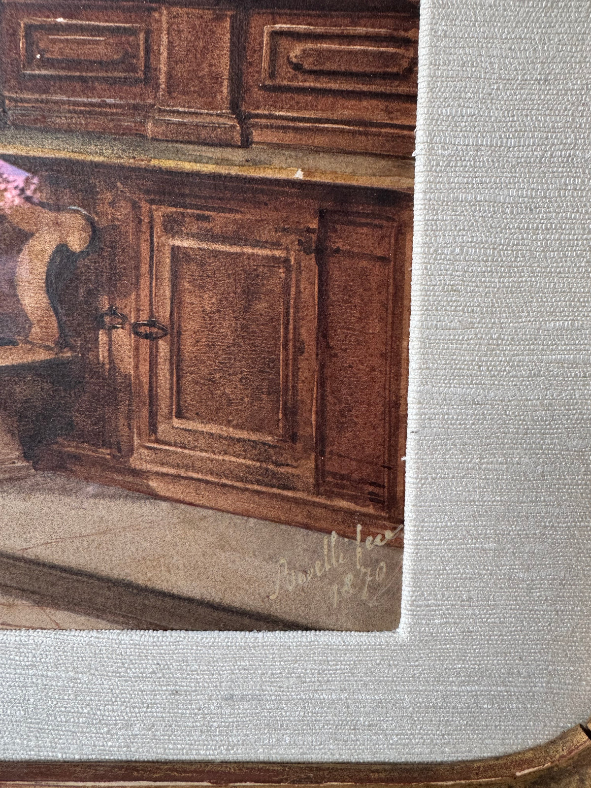 19th Century Italian Sacristy Interior Watercolor Painting
