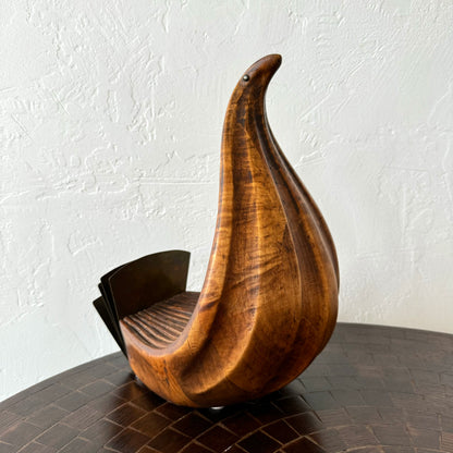 Maple + Brass Bird Carving Sculpture, 1950’s