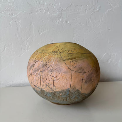 Japanese Sgraffito Ceramic Vase